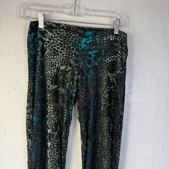 July Five Y2k M Flared Leggings Green Blue Snake Animal Print Pattern Yoga Pants - Picture 1 of 11